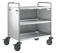 Servierwagen mit 3 Borde, Kunststoffrollen, Verkleidung 3-seitig Edelstahl, 900 x 600 x 950 mm_1