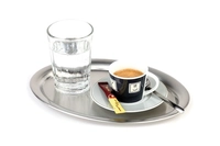 Serviertablett Kaffeehaus, 19 x 15 cm, H:1cm, oval Edelstahl, mattiert_1